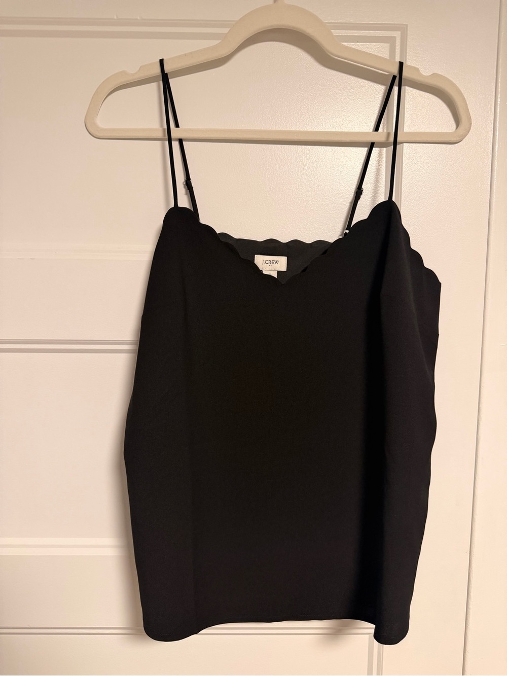 J. Crew Black Scalloped-Edge Silk Cami